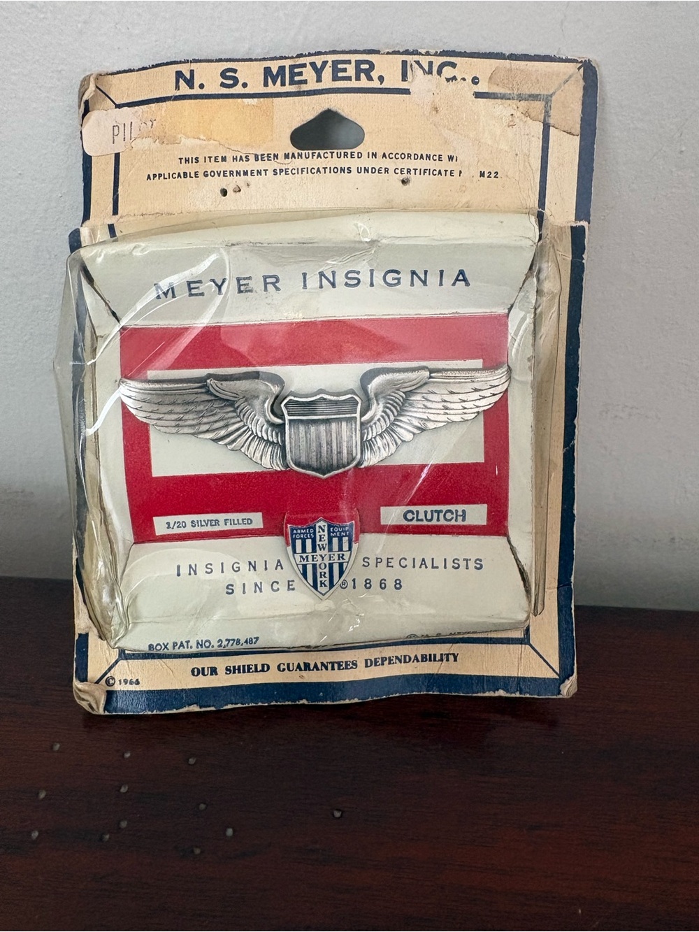 N.S. Meyer Insignia Military Pilot Wing NIB 1966 Clutch Pin 1/20 Filled VTG